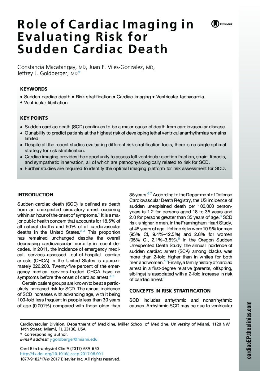 Role of Cardiac Imaging in Evaluating Risk for Sudden Cardiac Death