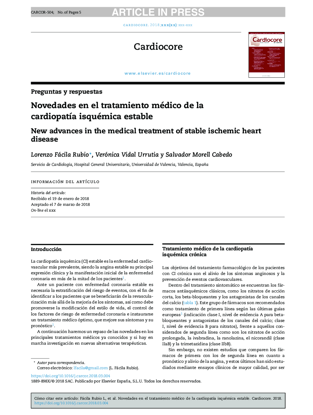 Novedades en el tratamiento médico de la cardiopatÃ­a isquémica estable