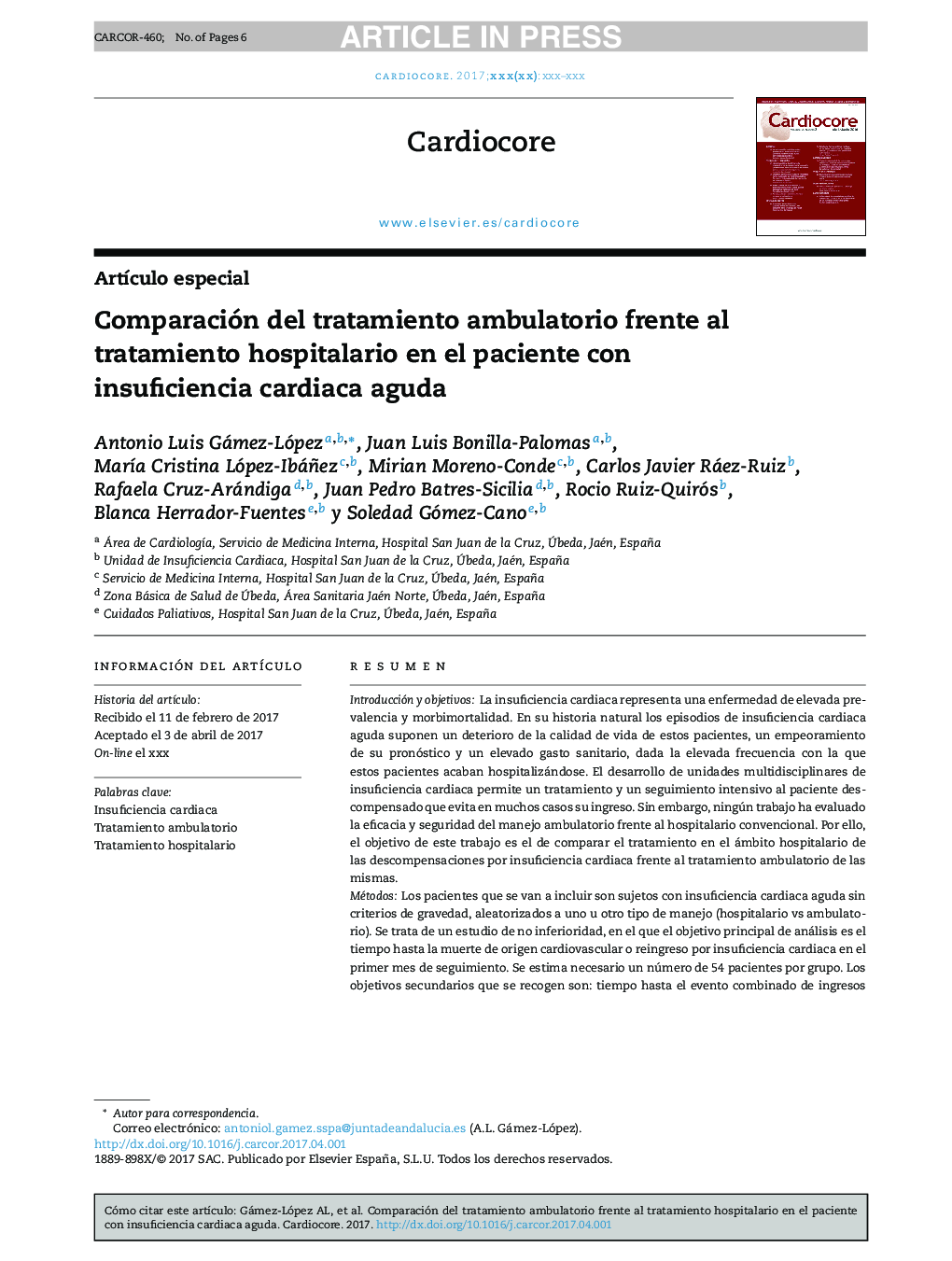 Comparación del tratamiento ambulatorio frente al tratamiento hospitalario en el paciente con insuficiencia cardiaca aguda