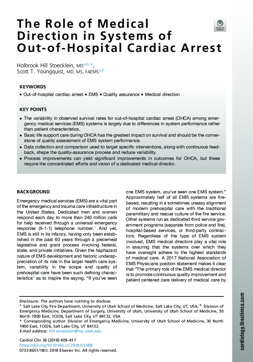 The Role of Medical Direction in Systems of Out-of-Hospital Cardiac Arrest