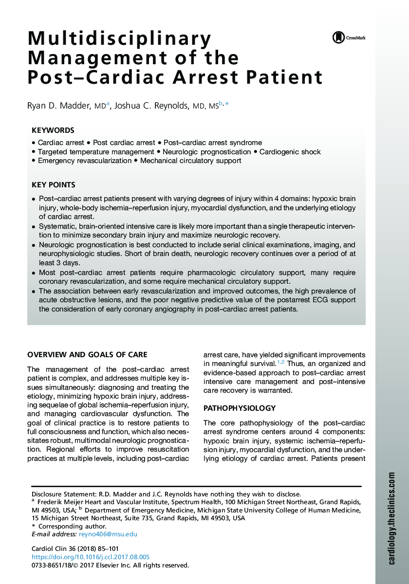 Multidisciplinary Management of the Post-Cardiac Arrest Patient