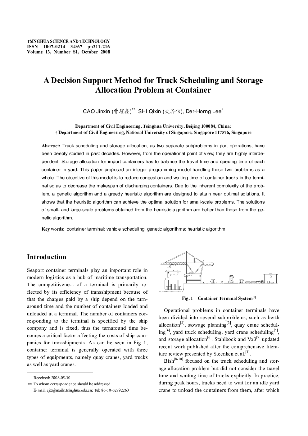 A Decision Support Method for Truck Scheduling and Storage Allocation Problem at Container