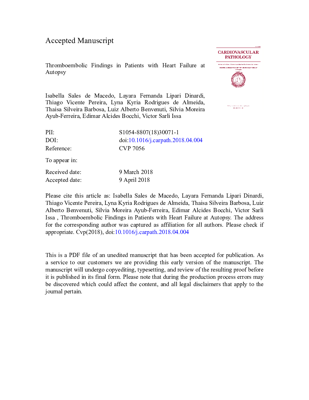 Thromboembolic findings in patients with heart failure at autopsy