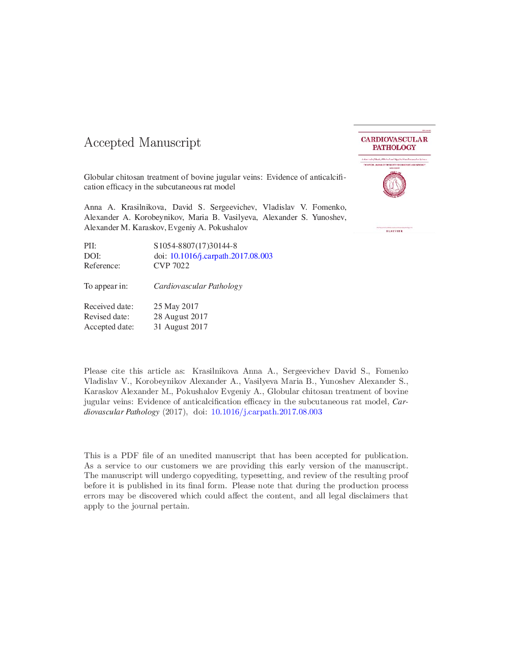 Globular chitosan treatment of bovine jugular veins: evidence of anticalcification efficacy in the subcutaneous rat model