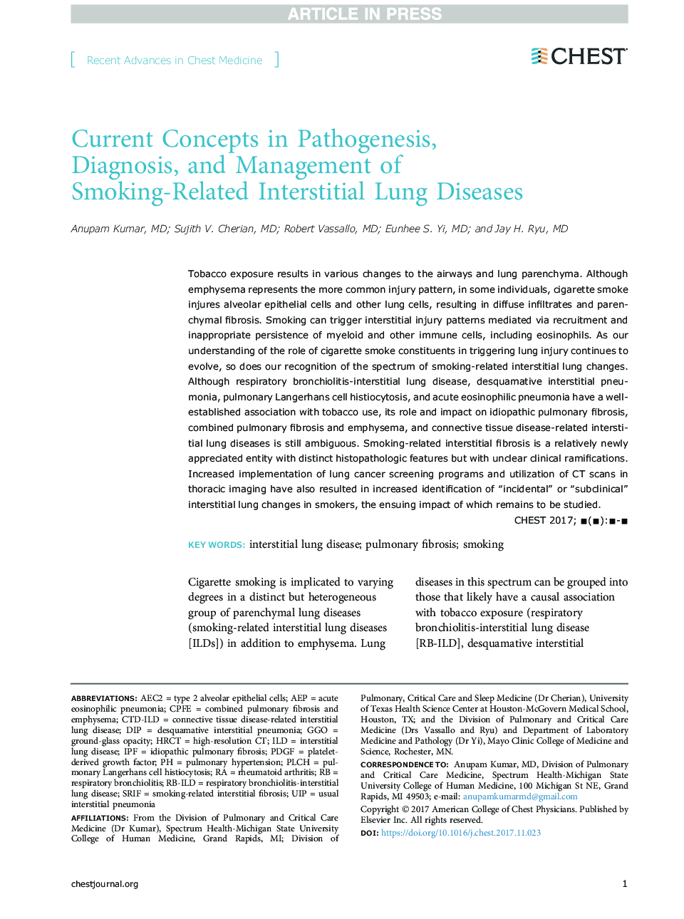 Current Concepts in Pathogenesis, Diagnosis, and Management of Smoking-Related Interstitial Lung Diseases