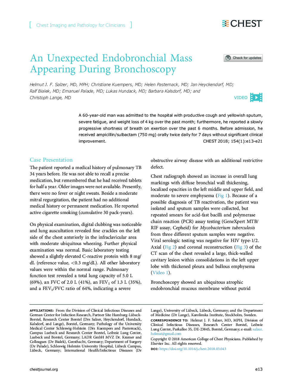 An Unexpected Endobronchial Mass Appearing During Bronchoscopy