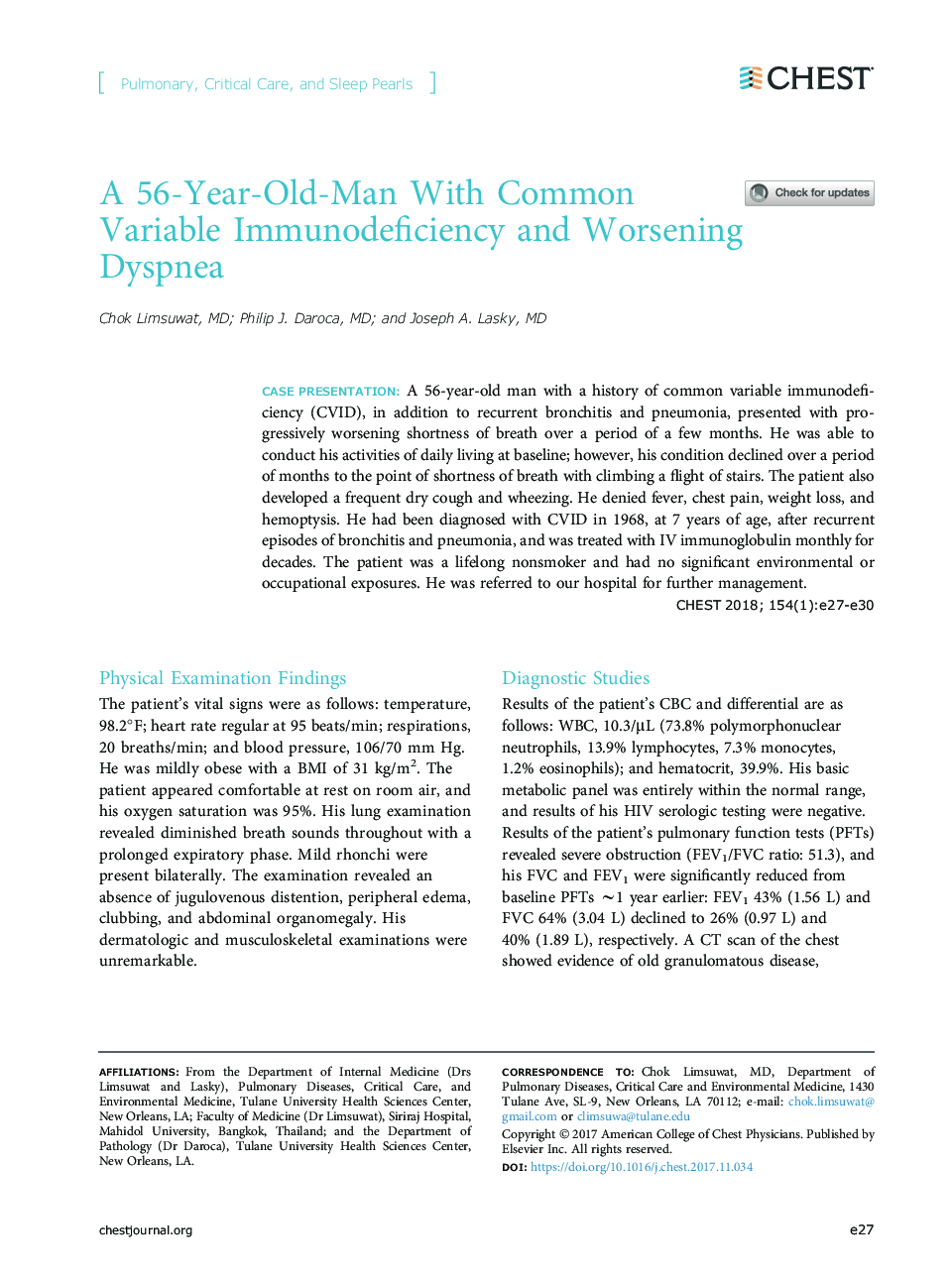 A 56-Year-Old-Man With Common Variable Immunodeficiency and Worsening Dyspnea