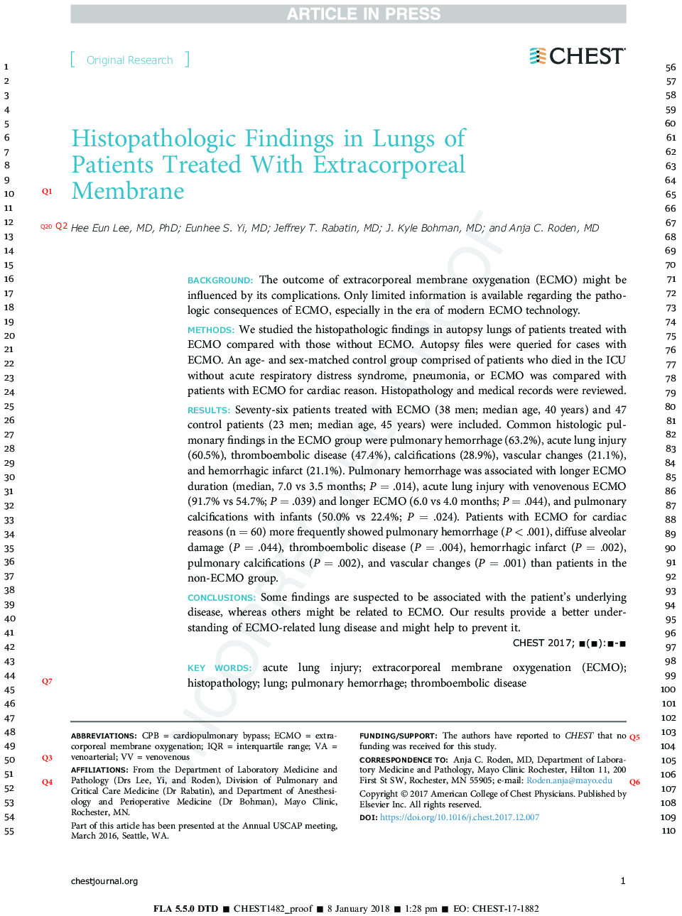 Histopathologic Findings in Lungs of Patients Treated With Extracorporeal Membrane Oxygenation