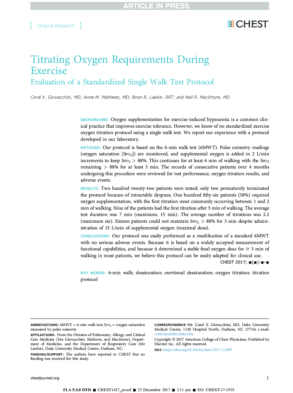Titrating Oxygen Requirements During Exercise