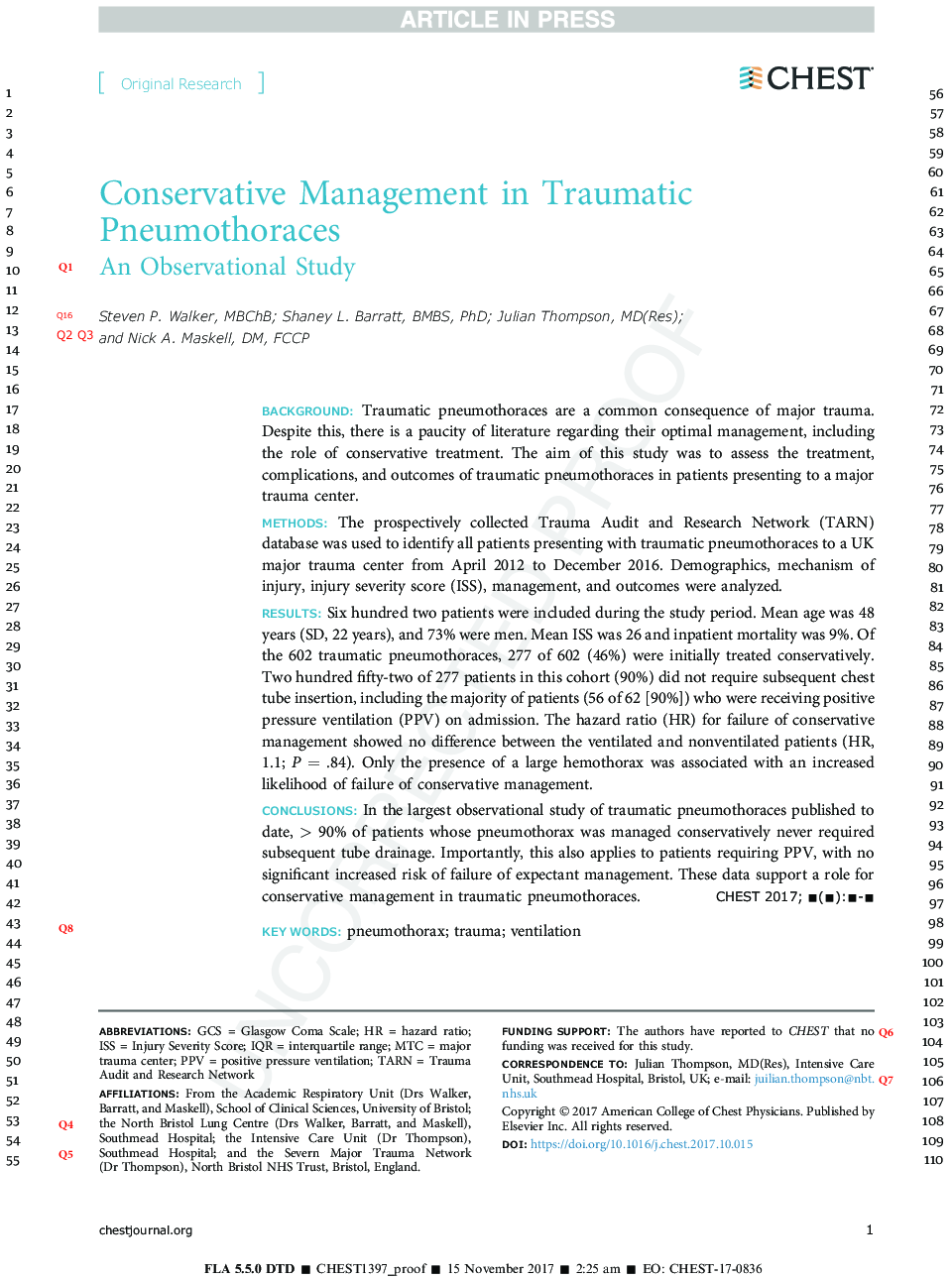 Conservative Management in Traumatic Pneumothoraces