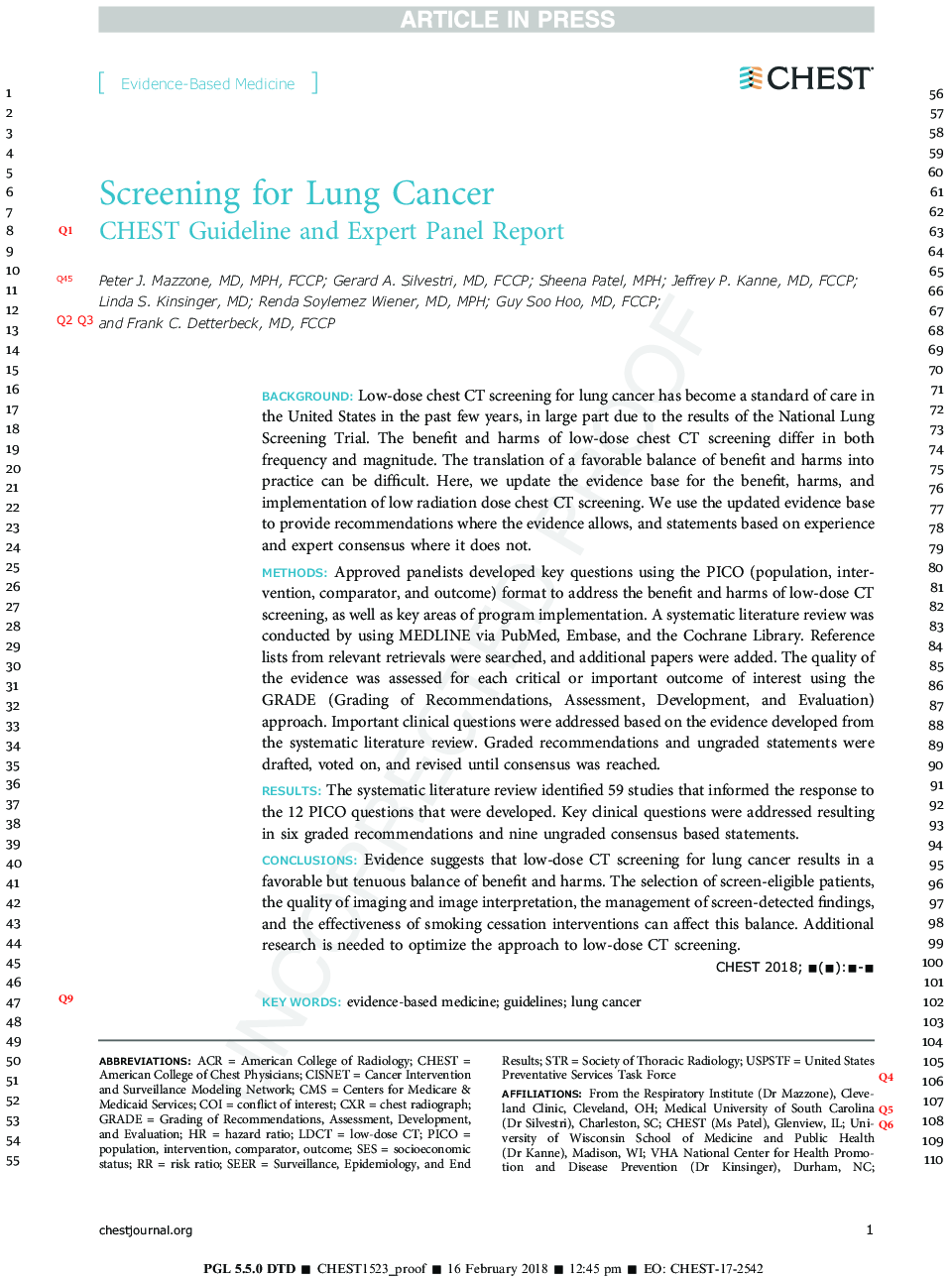 Screening for Lung Cancer