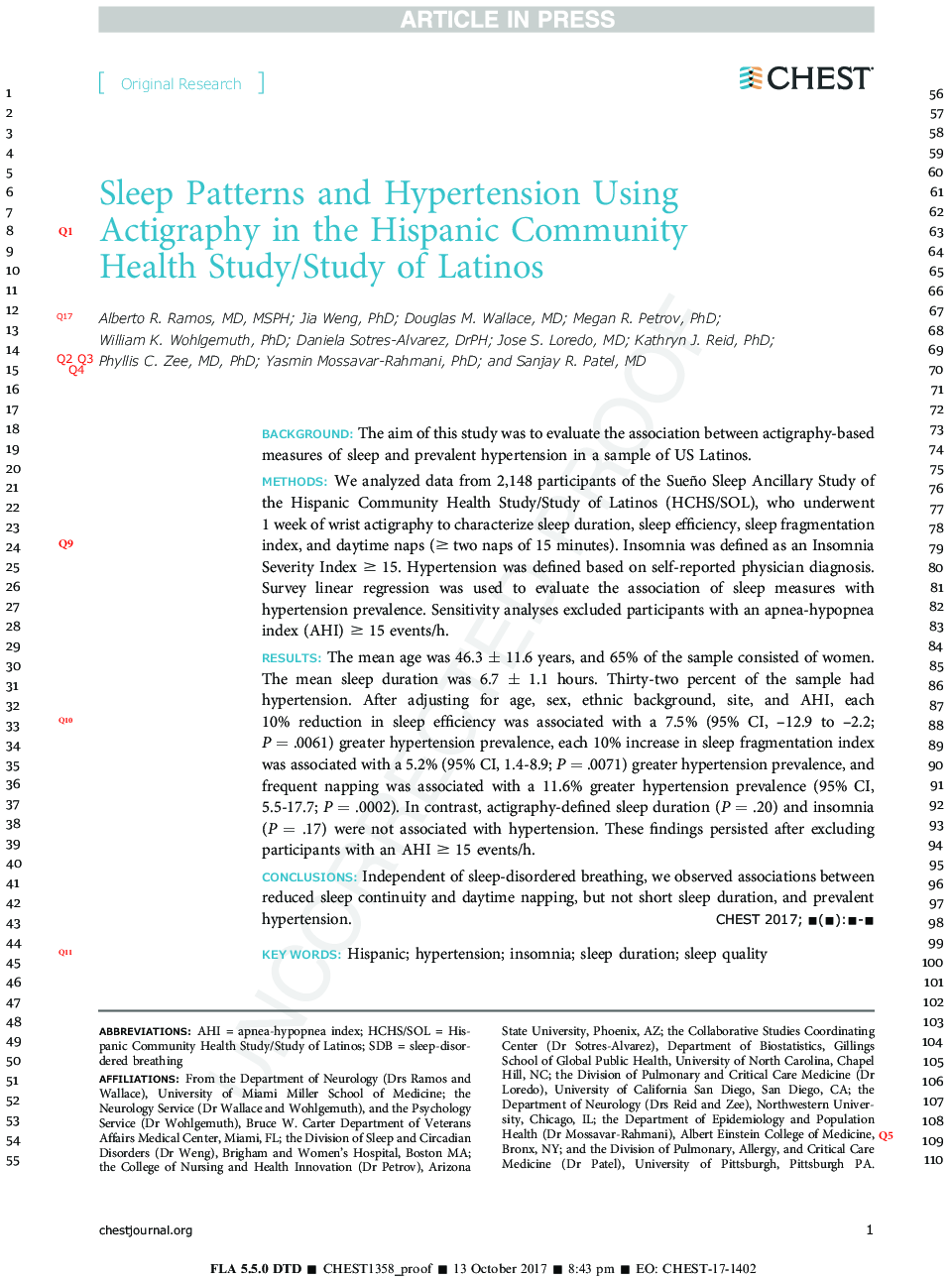 الگوهای خواب و فشار خون بالا با استفاده از ایزوگرافی در جامعه سلامت جامعه اسپانیایی / مطالعه لاتین 