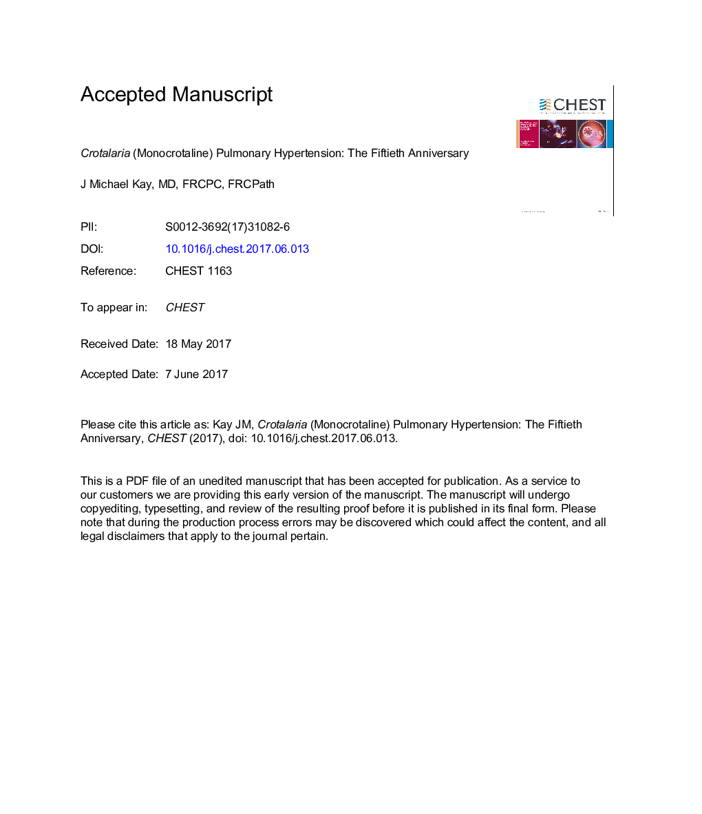 Crotalaria (Monocrotaline) Pulmonary Hypertension