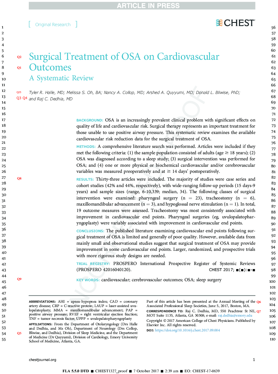 Surgical Treatment of OSA on Cardiovascular Outcomes