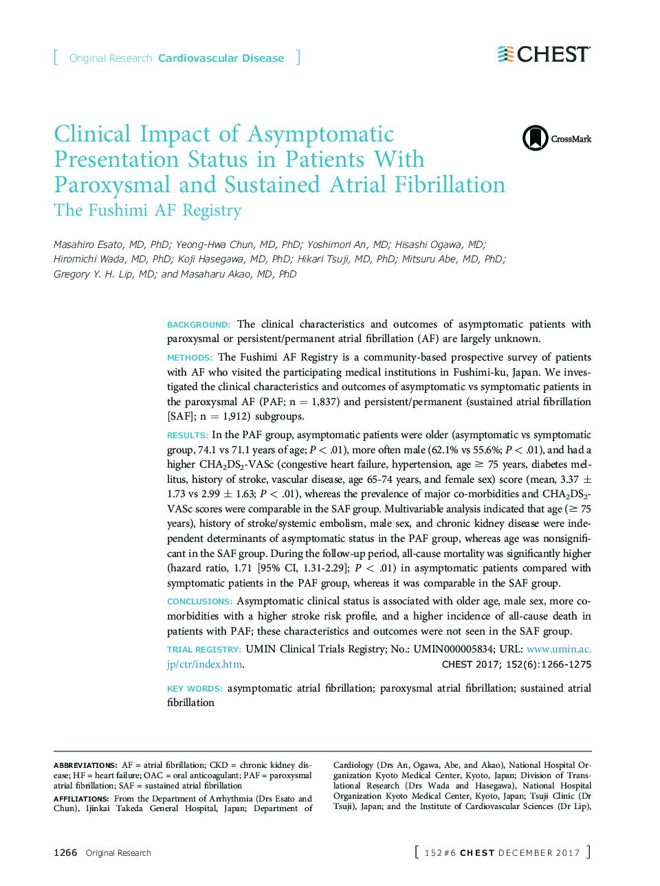 Clinical Impact of Asymptomatic Presentation Status in Patients With Paroxysmal and Sustained Atrial Fibrillation