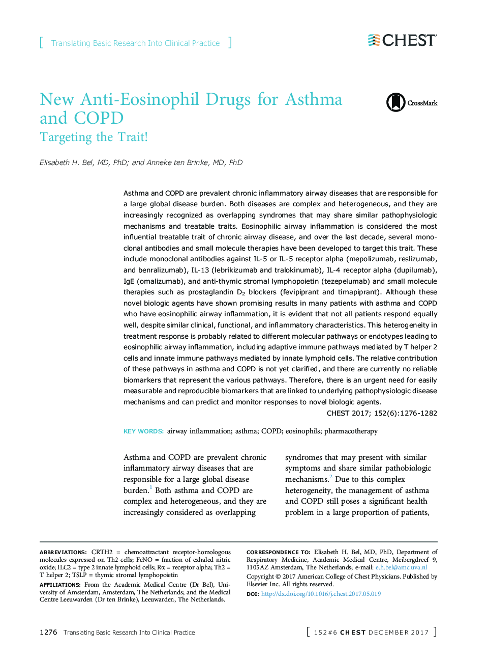 New Anti-Eosinophil Drugs for Asthma andÂ COPD