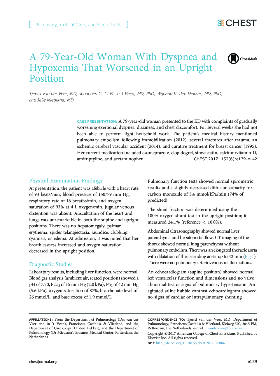 A 79-Year-Old Woman With Dyspnea and Hypoxemia That Worsened in an Upright Position