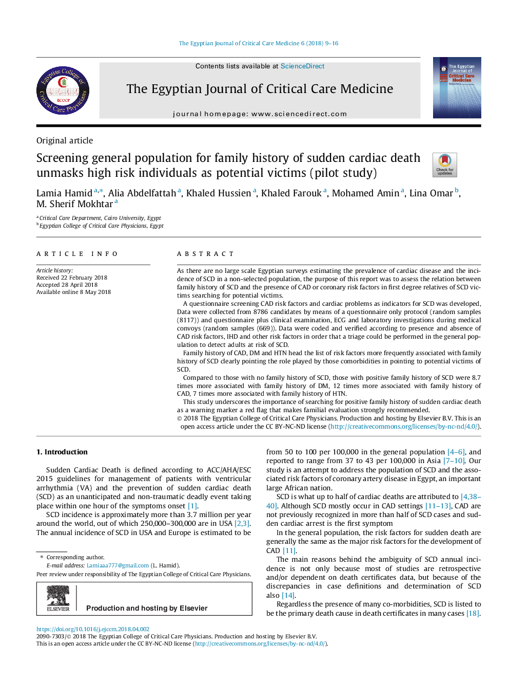 Screening general population for family history of sudden cardiac death unmasks high risk individuals as potential victims (pilot study)