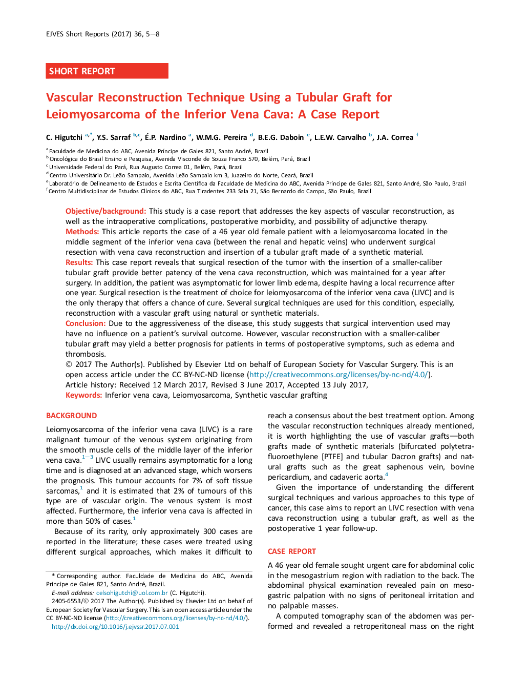 Vascular Reconstruction Technique Using a Tubular Graft for Leiomyosarcoma of the Inferior Vena Cava: A Case Report