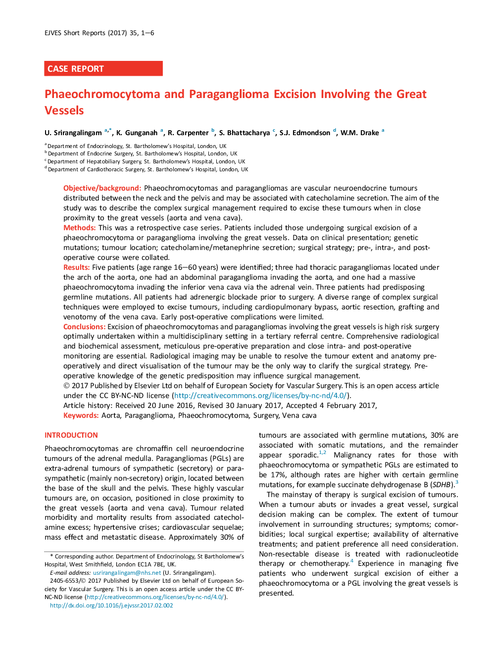 Phaeochromocytoma and Paraganglioma Excision Involving the Great Vessels