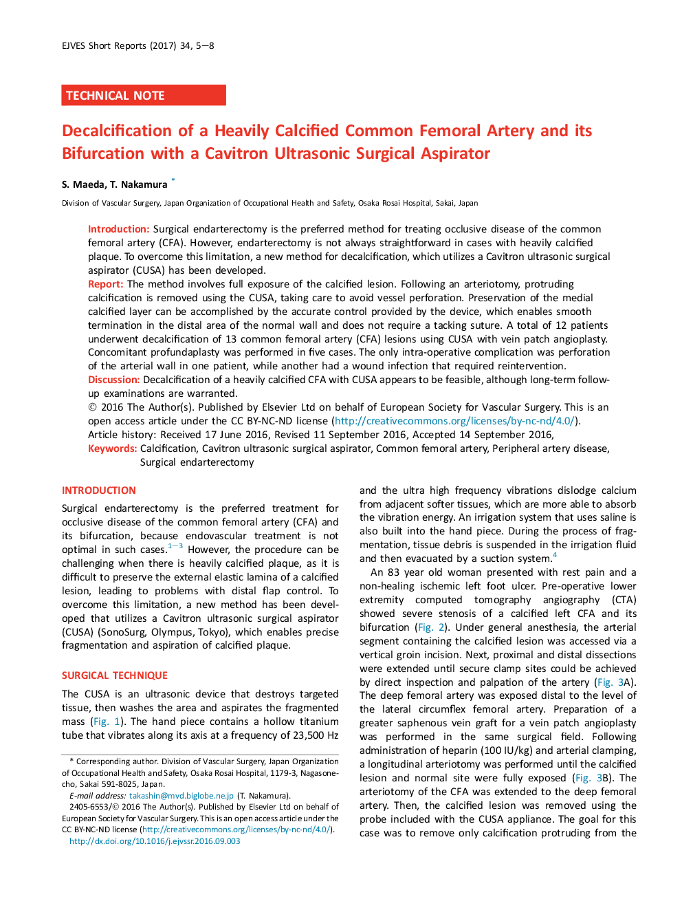 Decalcification of a Heavily Calcified Common Femoral Artery and its Bifurcation with a Cavitron Ultrasonic Surgical Aspirator