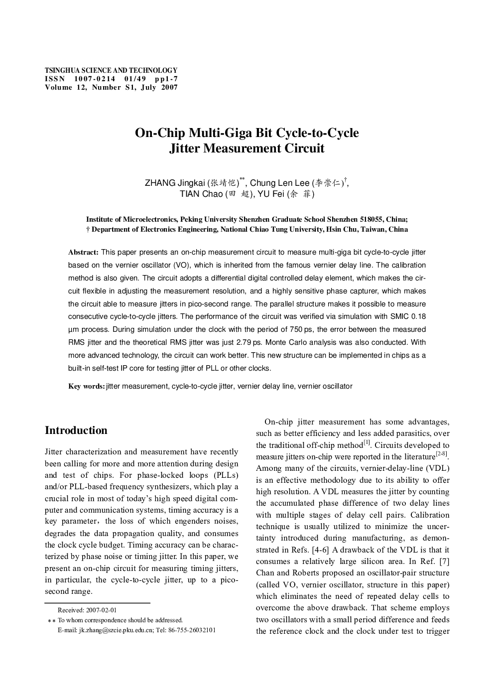 عکس صفحه اول مقاله: On-Chip Multi-Giga Bit Cycle-to-Cycle Jitter Measurement Circuit On-Chip Multi-Giga Bit Cycle-to-Cycle Jitter Measurement Circuit