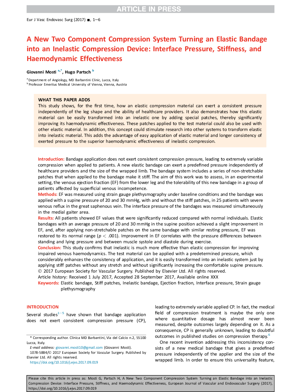 یک سیستم فشرده سازی دو عنصر جدید تبدیل یک تسمه الاستیک به یک دستگاه فشرده سازی نامنظم: فشار اینترفیس، سختی و اثربخشی همودینامیک 