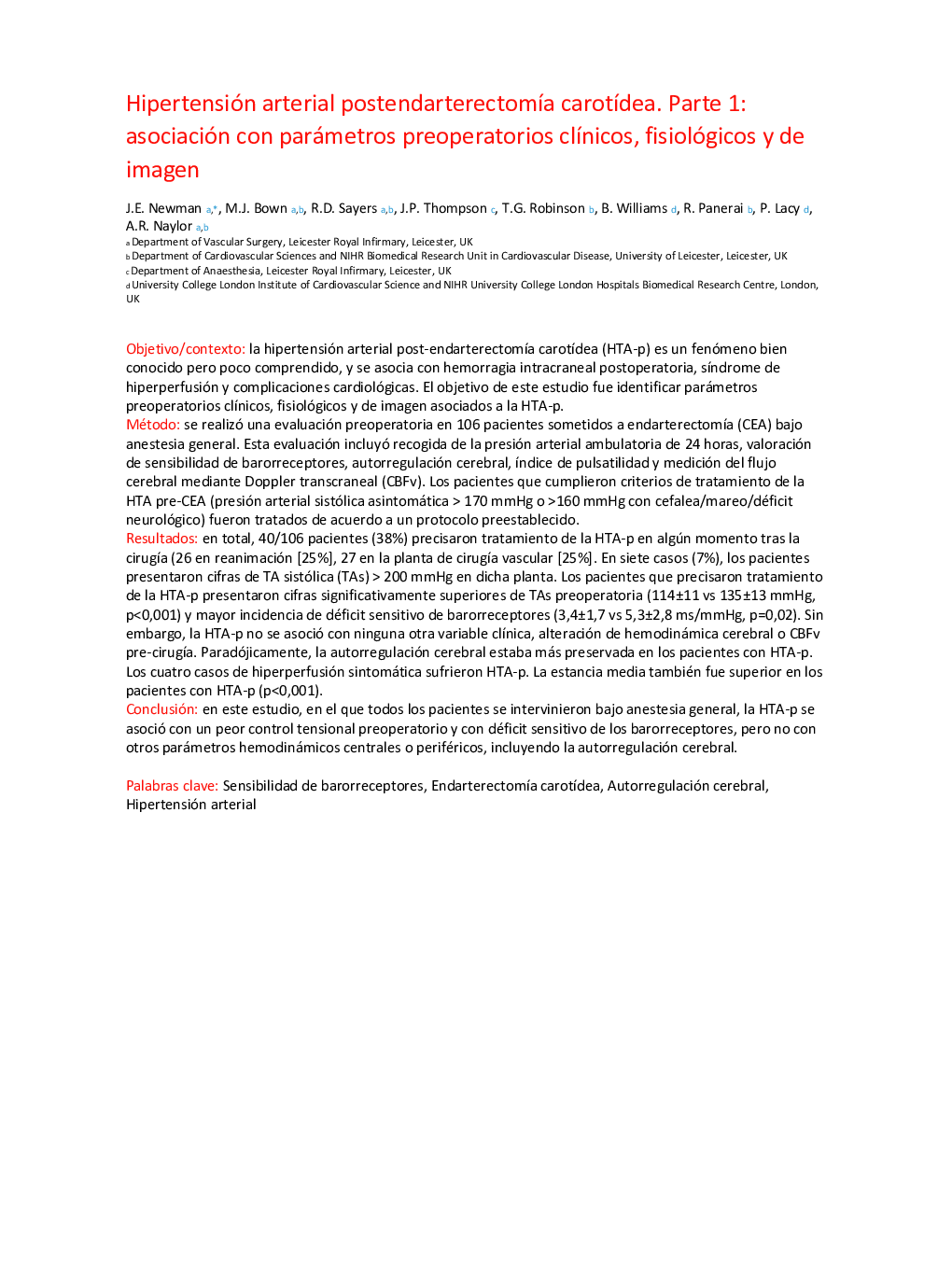 عکس صفحه اول مقاله: EJVES vol. 54, issue 5 (November 2017) - Spanish Translated Abstracts EJVES vol. 54, issue 5 (November 2017) - Spanish Translated Abstracts