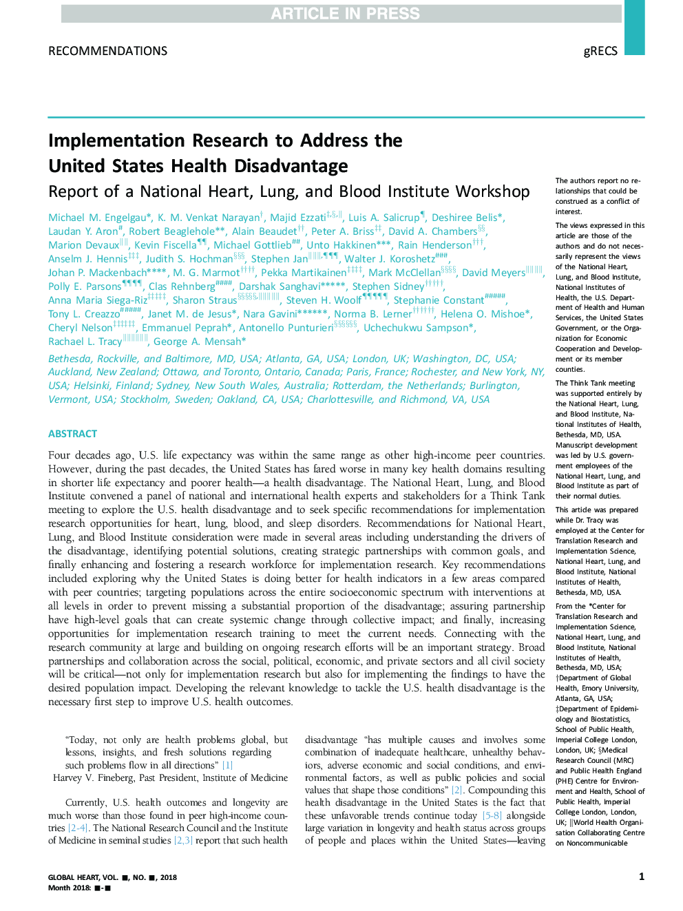 Implementation Research to Address the United States Health Disadvantage