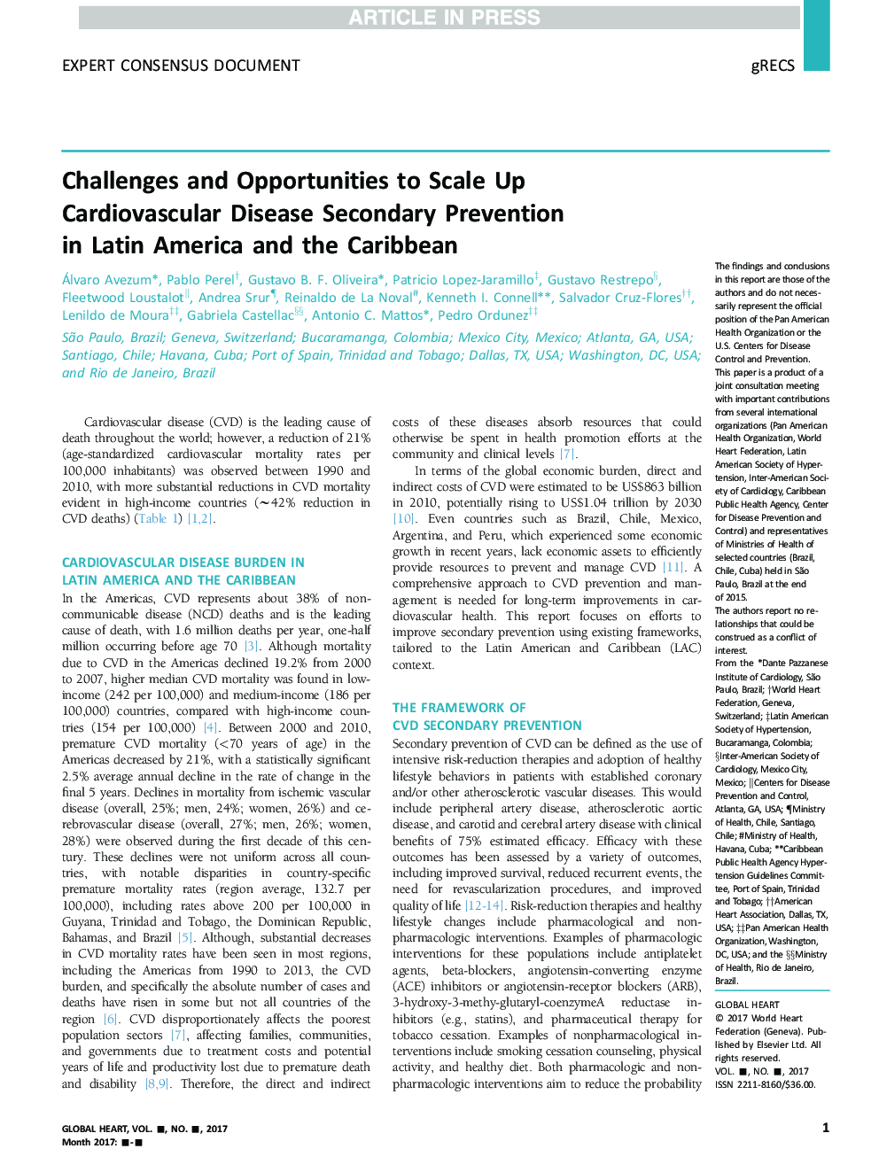 Challenges and Opportunities to Scale Up Cardiovascular Disease Secondary Prevention in Latin America and the Caribbean
