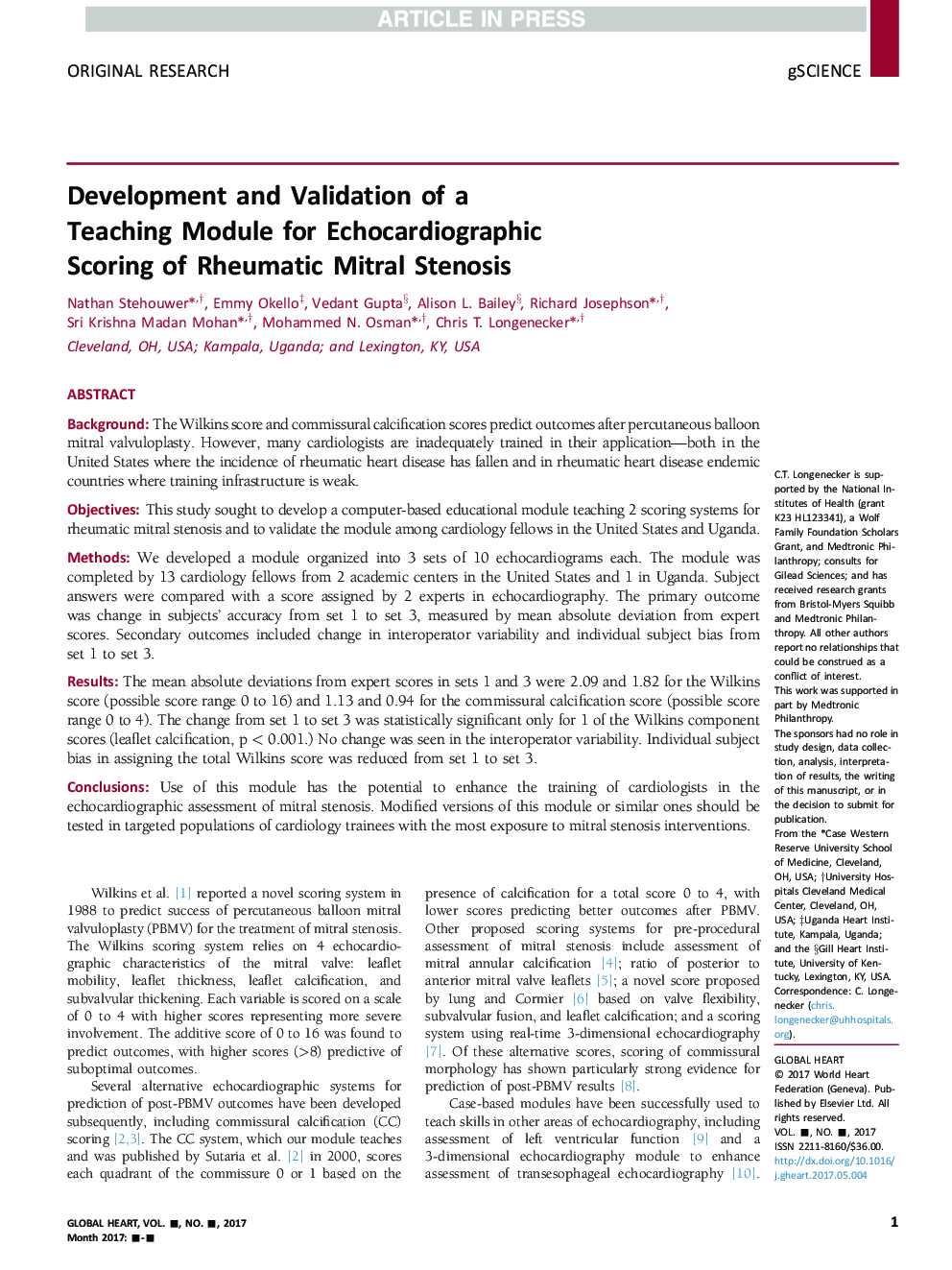 Development and Validation of a Teaching Module for Echocardiographic Scoring of Rheumatic Mitral Stenosis