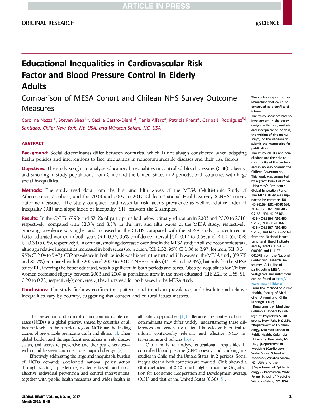 Educational Inequalities in Cardiovascular Risk Factor and Blood Pressure Control in the Elderly