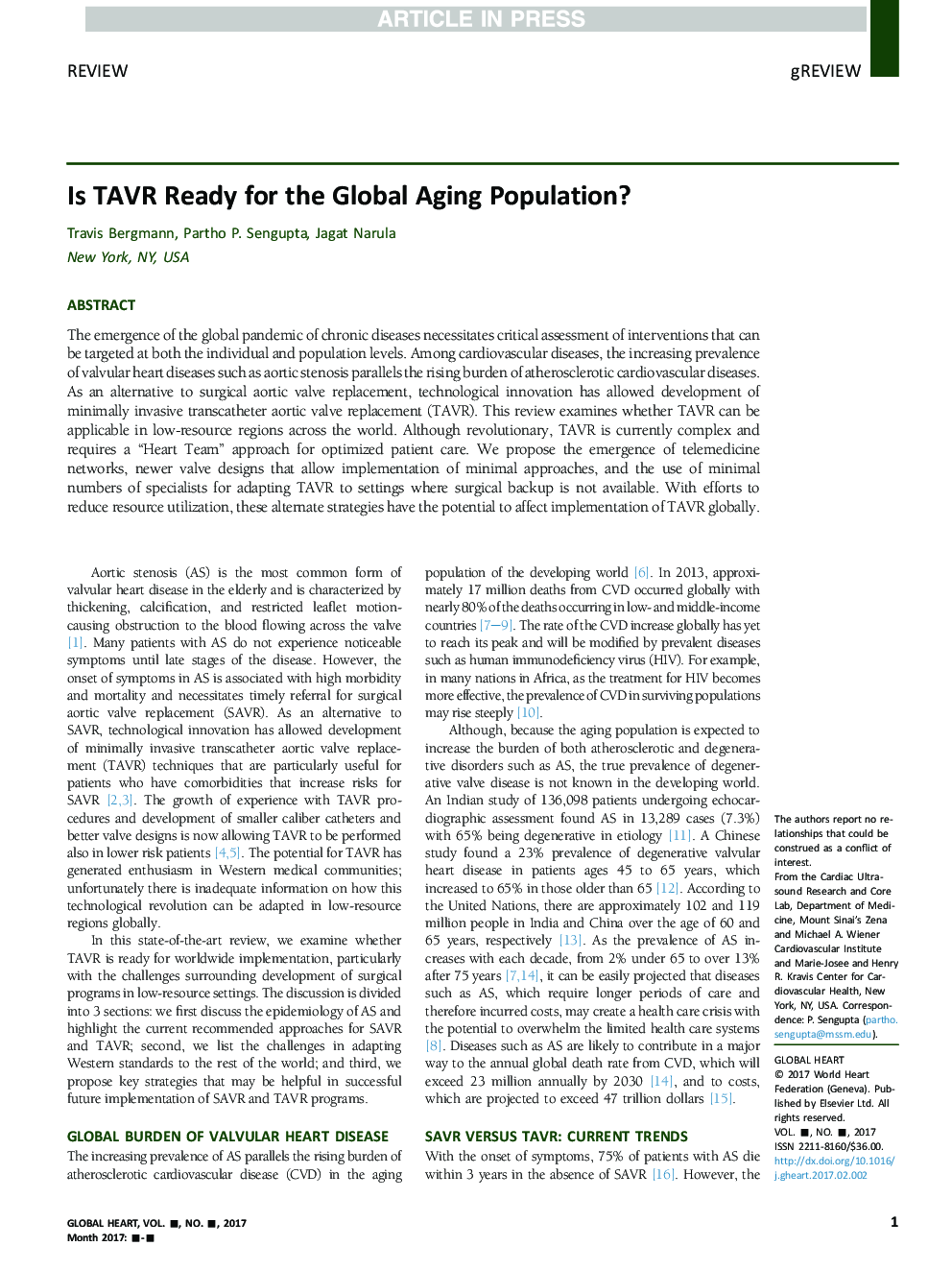 Is TAVR Ready for the Global Aging Population?