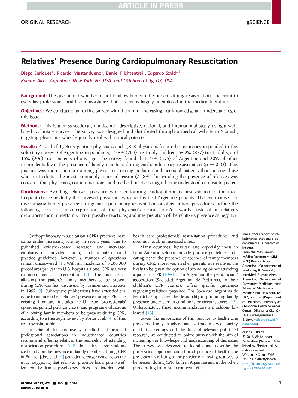 Relatives' Presence During Cardiopulmonary Resuscitation