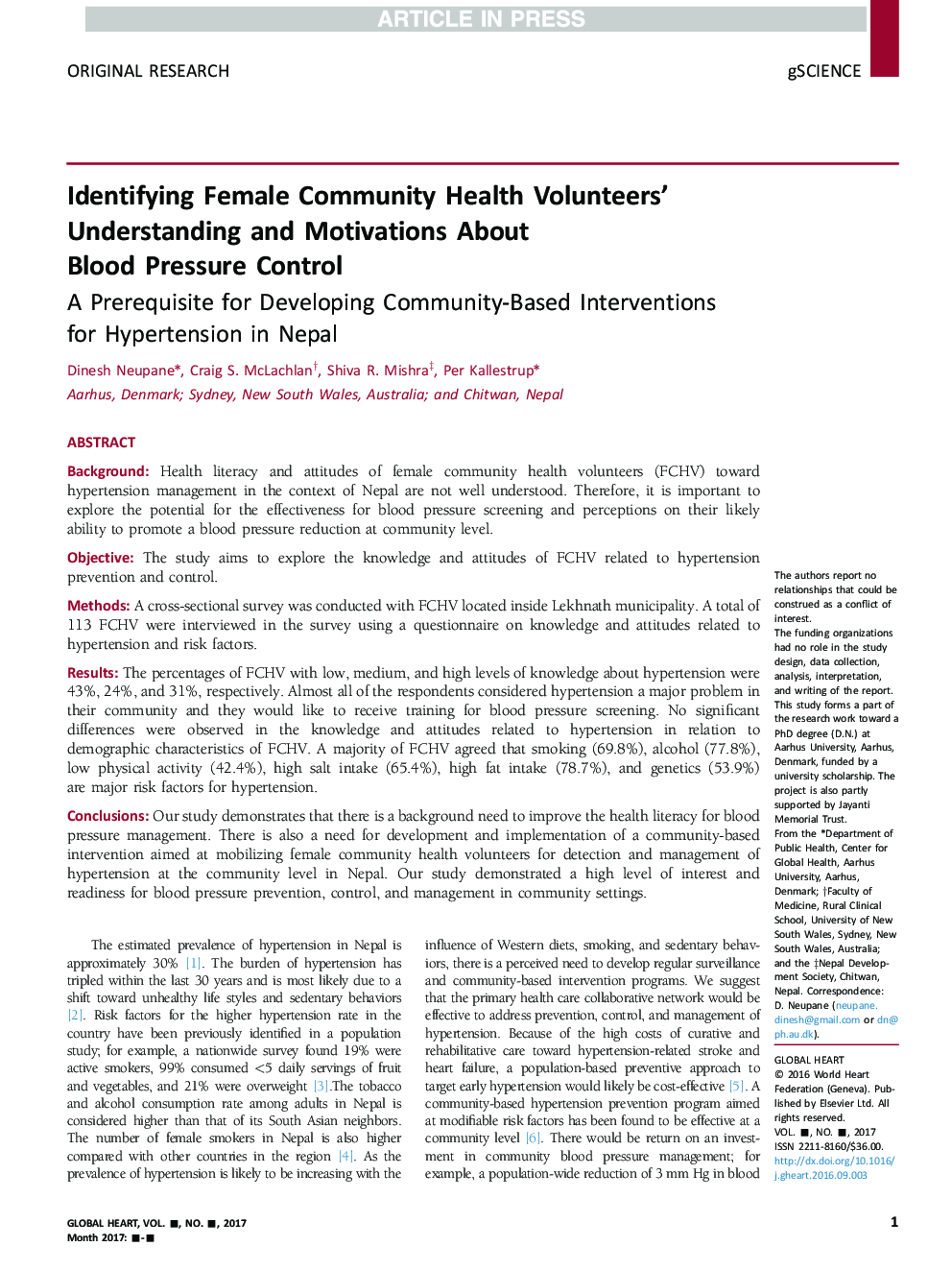 Understanding and Motivations of Female Community Health Volunteers About Blood Pressure Control