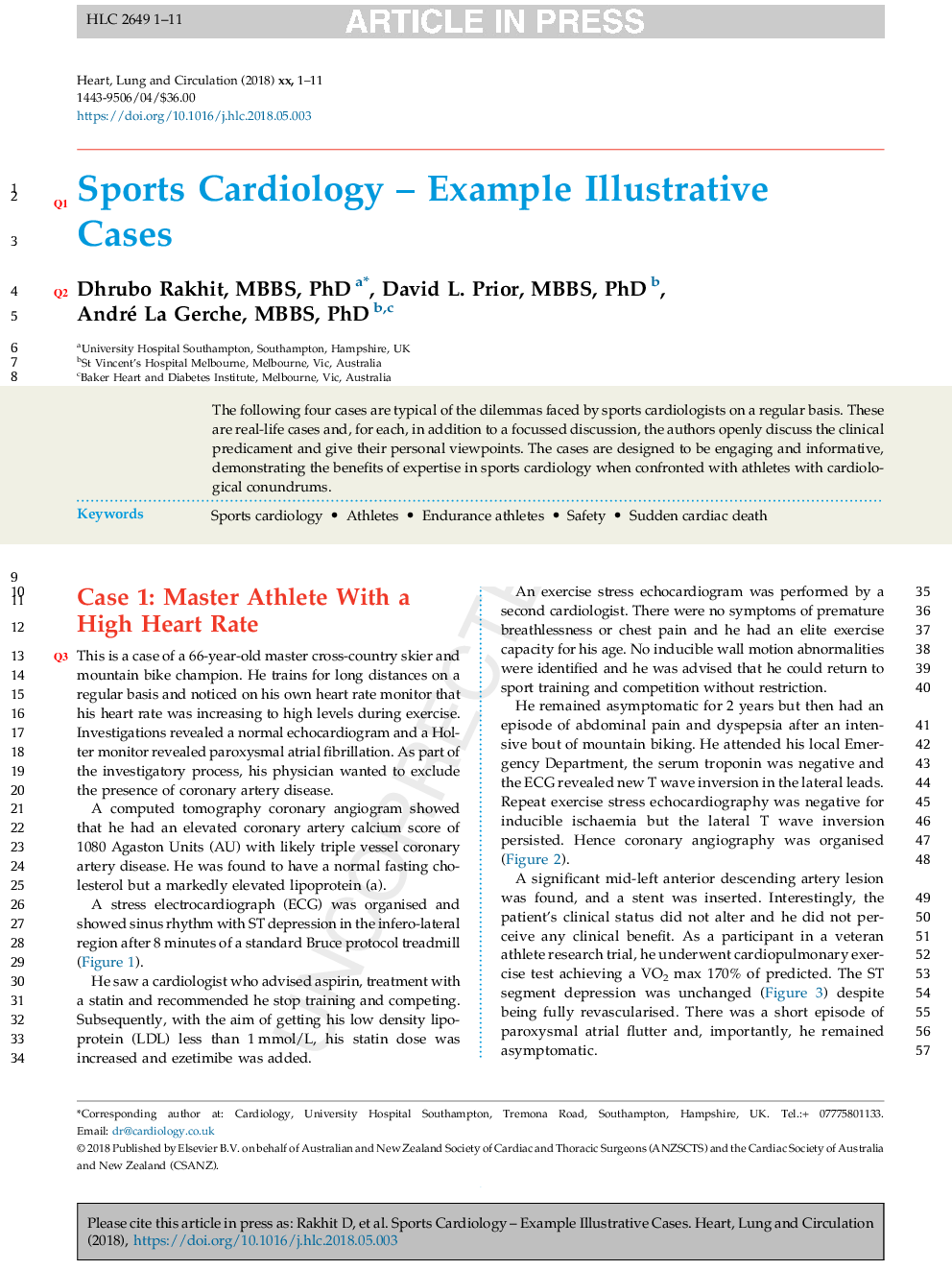 Sports Cardiology - Example Illustrative Cases