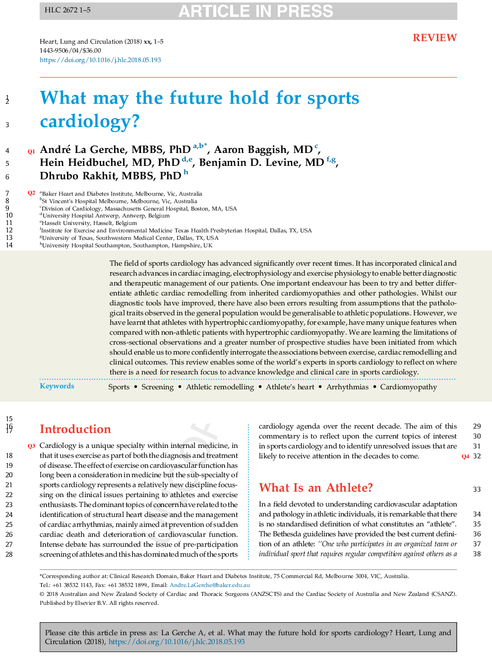 What May the Future Hold for Sports Cardiology?