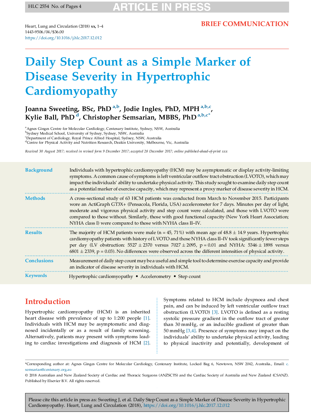 Daily Step Count as a Simple Marker of Disease Severity in Hypertrophic Cardiomyopathy
