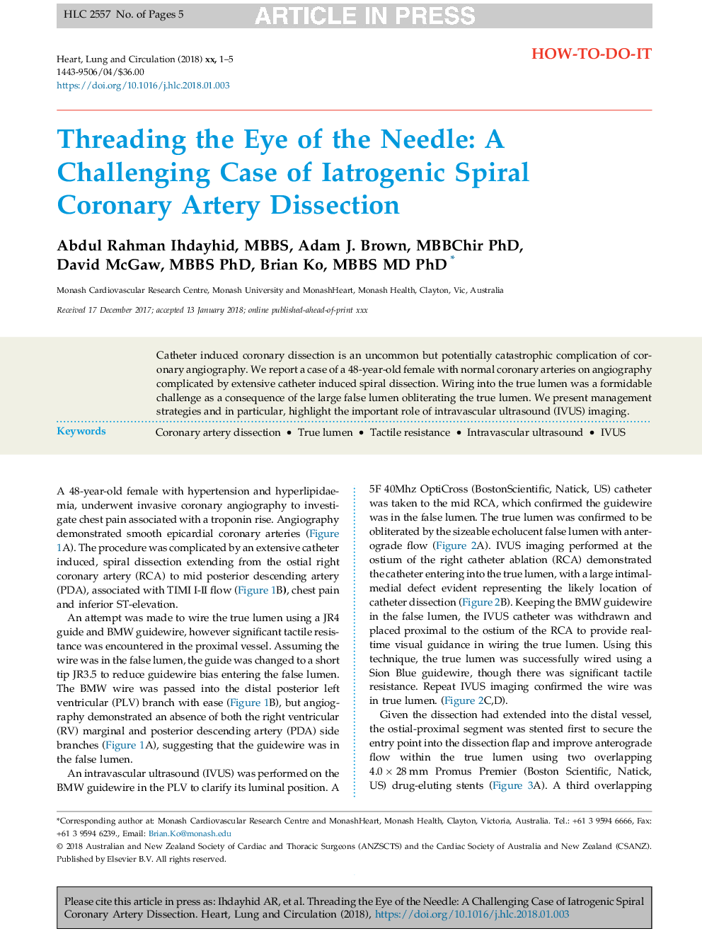 ریختن چشم سوزن: یک مورد چالش برانگیز انسداد عروق کرونر اسپیرال ایدروژنیک 