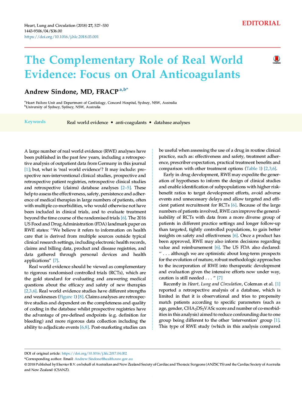 The Complementary Role of Real World Evidence: Focus on Oral Anticoagulants