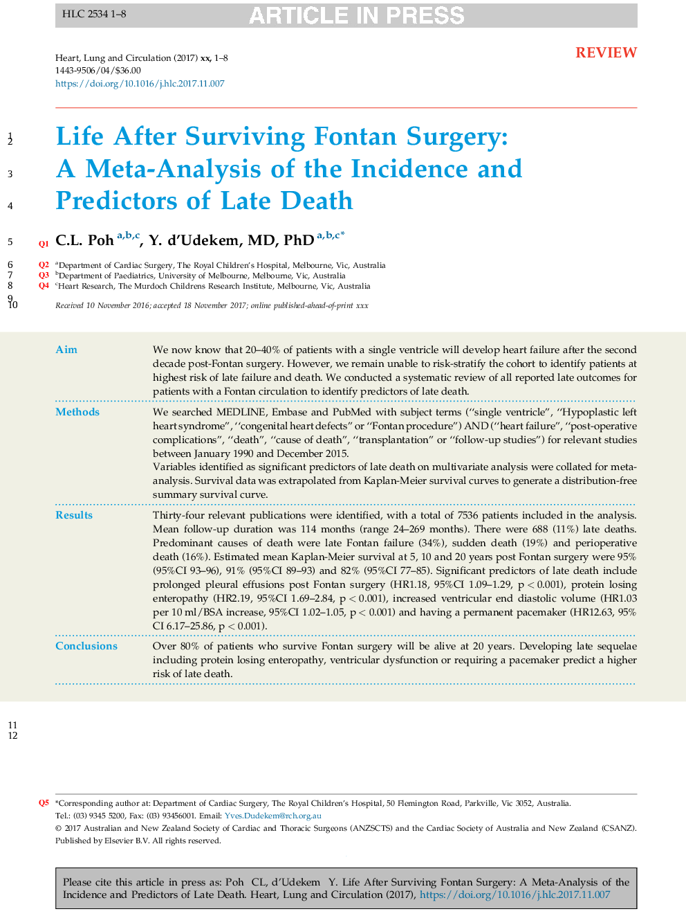Life After Surviving Fontan Surgery: A Meta-Analysis of the Incidence and Predictors of Late Death