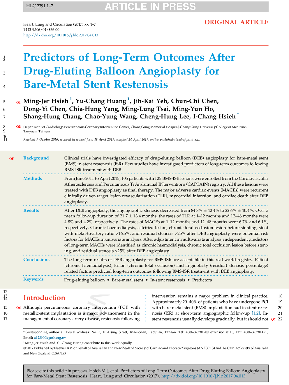 پیش بینی کننده نتایج بلندمدت پس از آنژیوپلاستی بالون بالینی برای استنت ریستون 