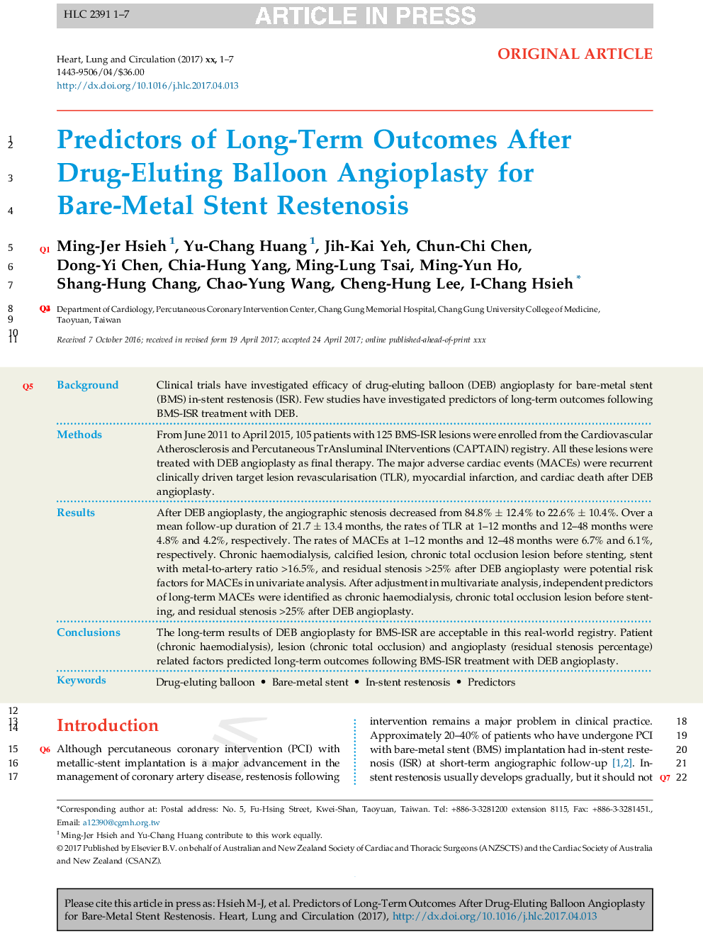 Predictors of Long-Term Outcomes After Drug-Eluting Balloon Angioplasty for Bare-Metal Stent Restenosis