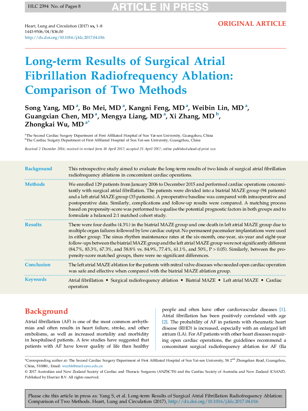 Long-Term Results of Surgical Atrial Fibrillation Radiofrequency Ablation: Comparison of Two Methods