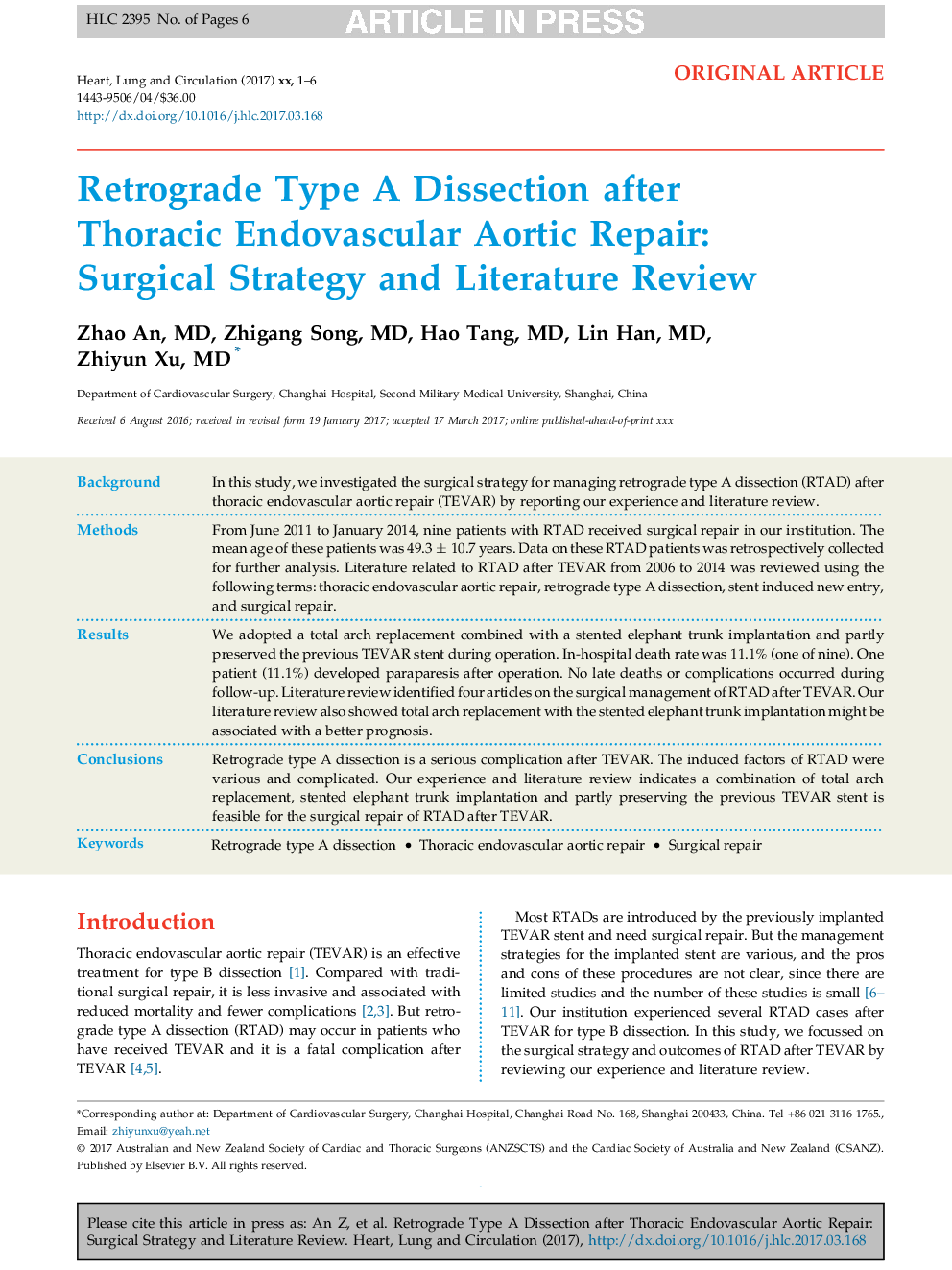 Retrograde Type A Dissection after Thoracic Endovascular Aortic Repair: Surgical Strategy and Literature Review