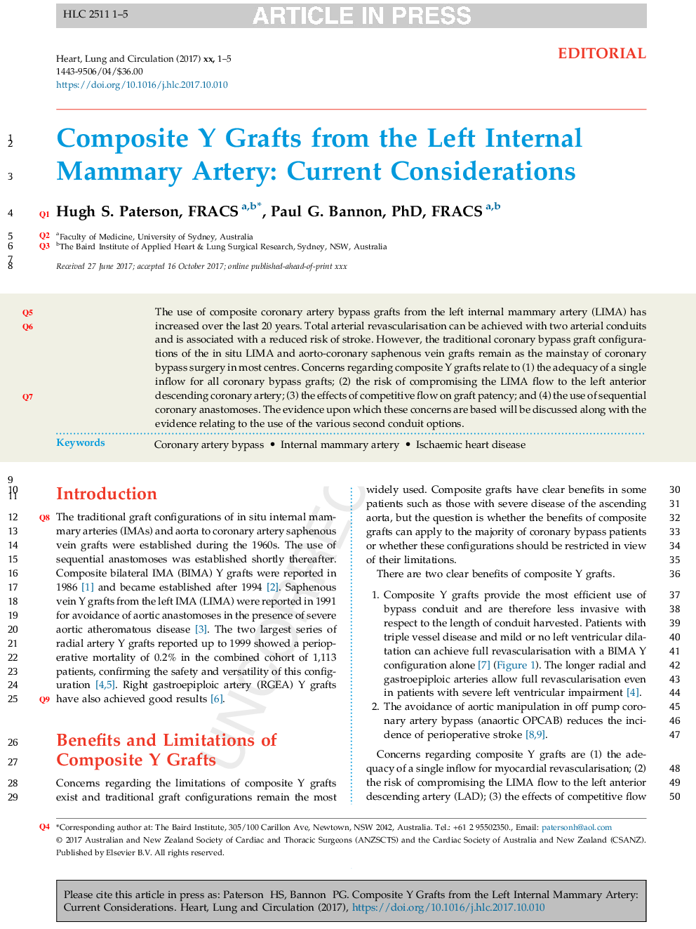 Composite Y Grafts From the Left Internal Mammary Artery: Current Considerations