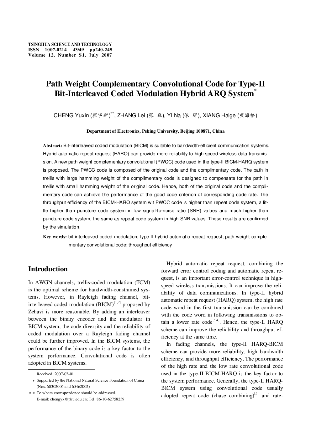 عکس صفحه اول مقاله: Path Weight Complementary Convolutional Code for Type-II Bit-Interleaved Coded Modulation Hybrid ARQ System Path Weight Complementary Convolutional Code for Type-II Bit-Interleaved Coded Modulation Hybrid ARQ System