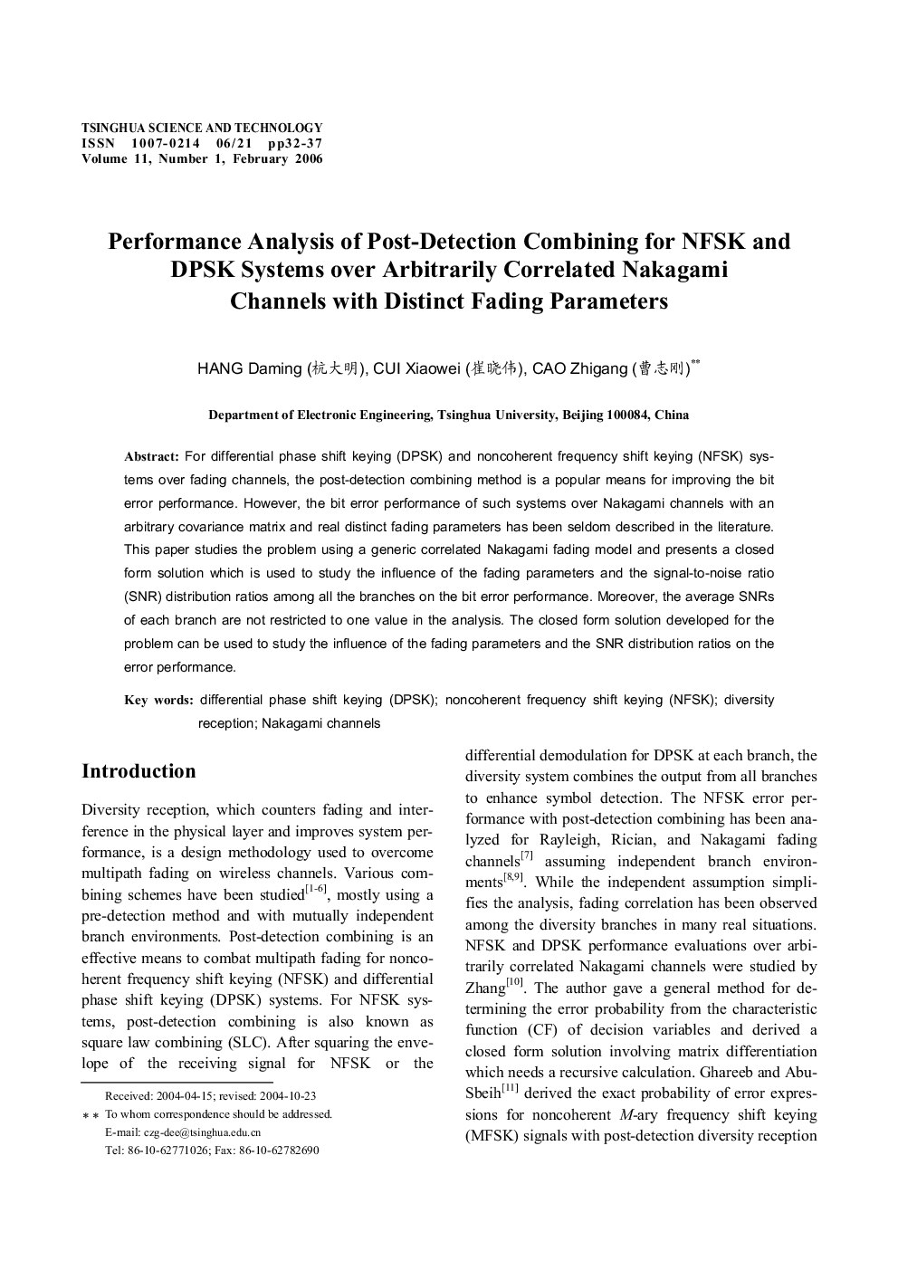 عکس صفحه اول مقاله: Performance Analysis of Post-Detection Combining for NFSK and DPSK Systems over Arbitrarily Correlated Nakagami Channels with Distinct Fading Parameters Performance Analysis of Post-Detection Combining for NFSK and DPSK Systems over Arbitrarily Correlated Nakagami Channels with Distinct Fading Parameters