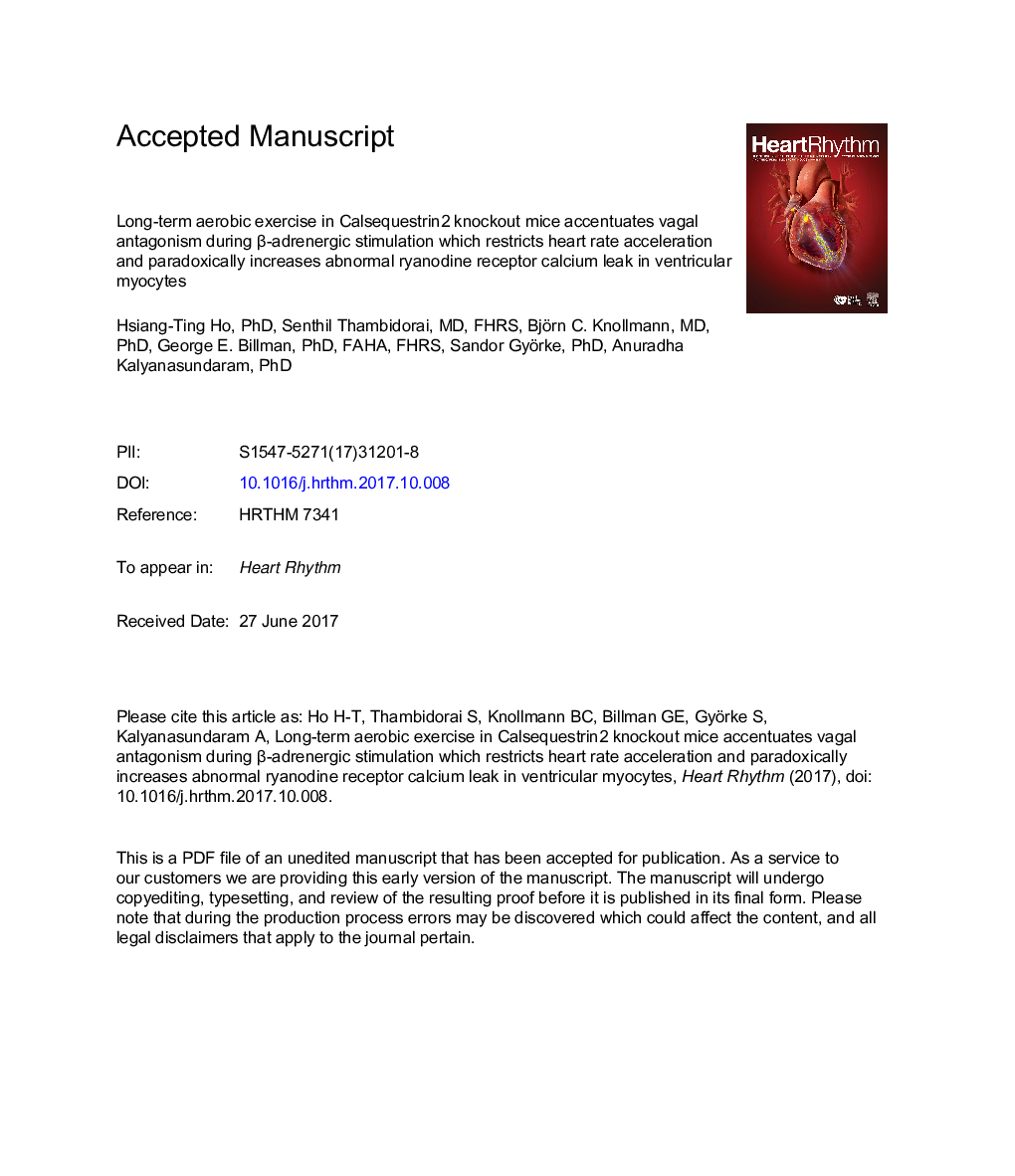 Accentuated vagal antagonism paradoxically increases ryanodine receptor calcium leak in long-term exercised Calsequestrin2 knockout mice