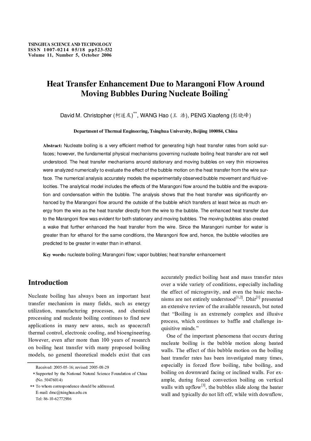 Heat Transfer Enhancement Due to Marangoni Flow Around Moving Bubbles During Nucleate Boiling